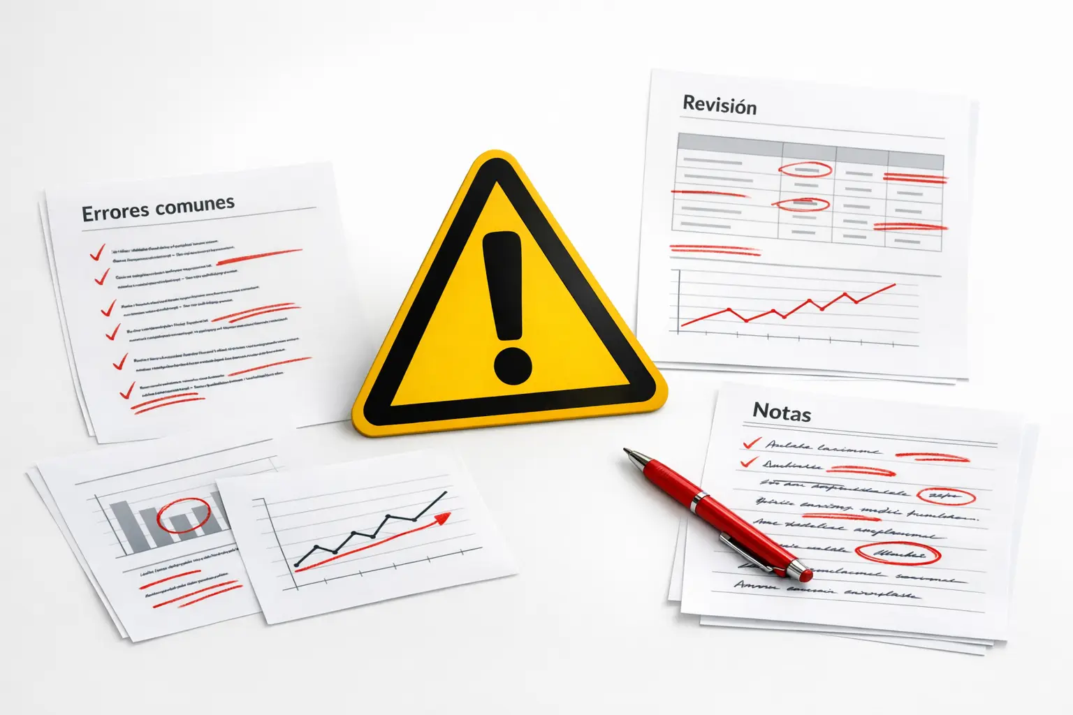 Señal de advertencia junto a documentos de análisis deportivo