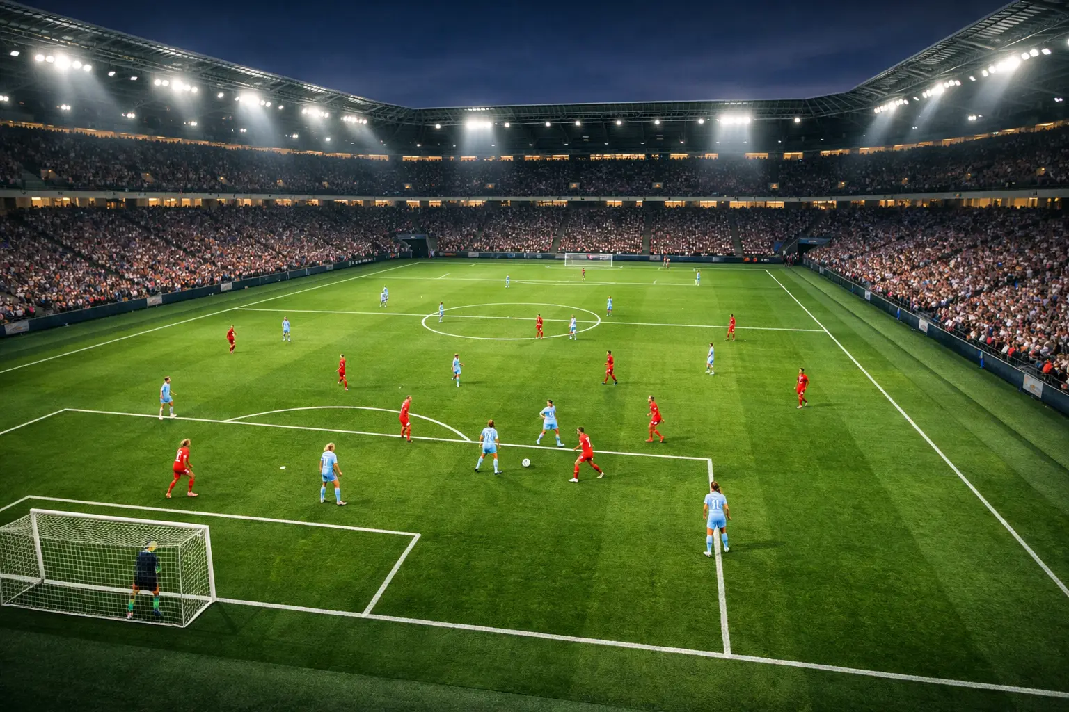 Partido de fútbol femenino profesional en estadio moderno
