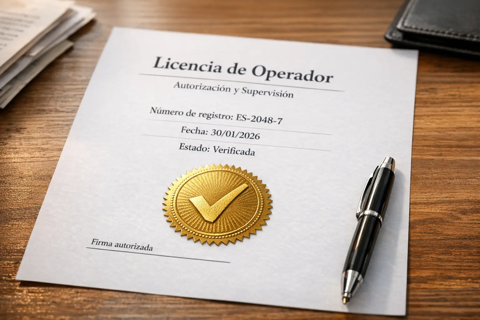 Documento oficial de licencia de juego con sello de verificación