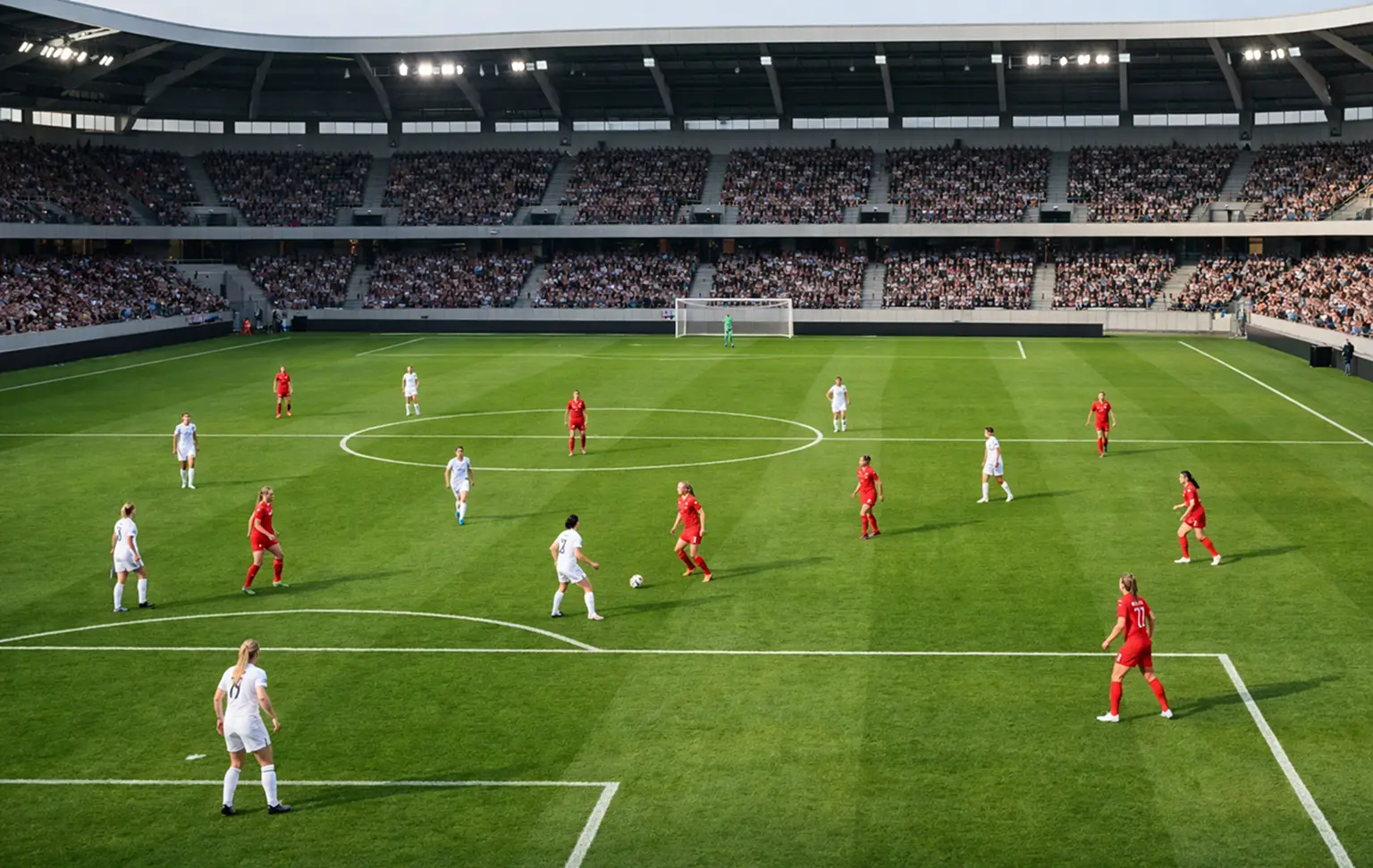 Partido de fútbol femenino profesional en estadio europeo
