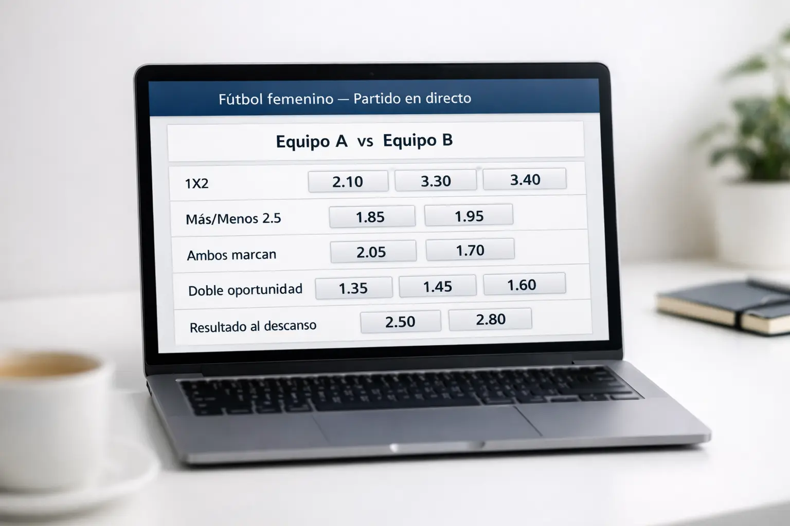 Pantalla mostrando diferentes opciones de mercados de apuestas deportivas